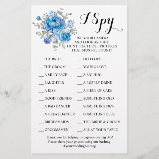 Blue Flower Weddenschappen Reception I Spy Game Ca Flyer (Voorkant)