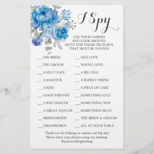 Blue Flower Weddenschappen Reception I Spy Game Ca Flyer (Voorkant)