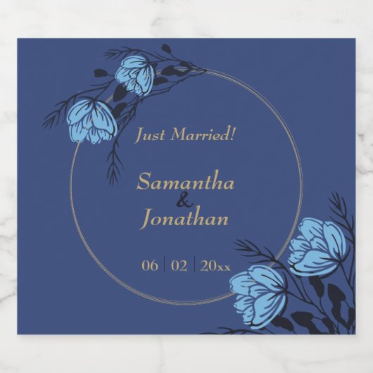 Blue Flower Wedding Bier Etiket (Enkel label)