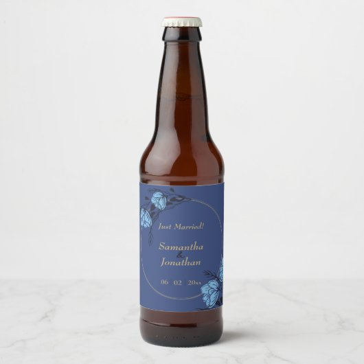 Blue Flower Wedding Bier Etiket (Voorkant)