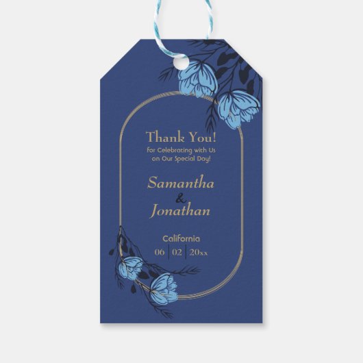 Blue Flower Wedding Cadeaulabel (Achterkant)