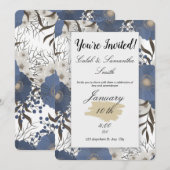 Blue Flower Wedding Invitation Kaart (Voorkant / Achterkant)