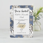 Blue Flower Wedding Invitation Kaart (Staand voorkant)