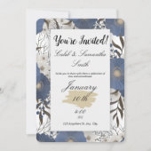 Blue Flower Wedding Invitation Kaart (Voorkant)