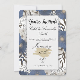 Blue Flower Wedding Invitation Kaart
