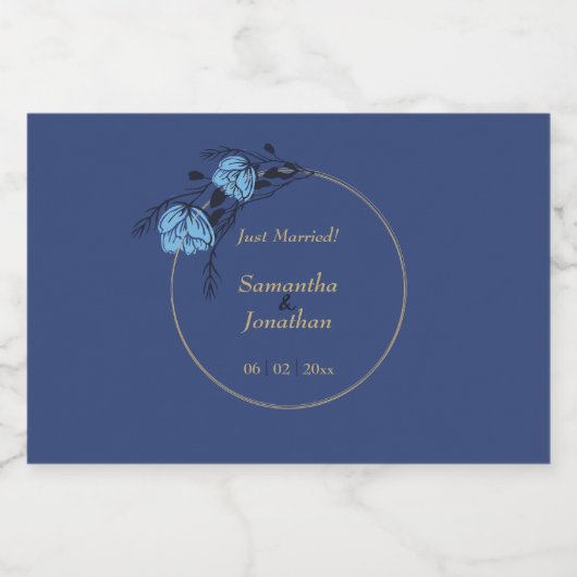 Blue Flower Wedding Likeurfles Etiket (Enkel label)
