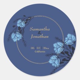 Blue Flower Wedding Ronde Sticker