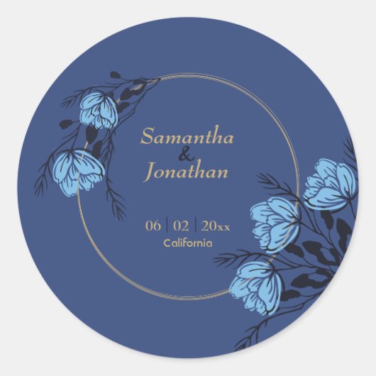 Blue Flower Wedding Ronde Sticker (Voorkant)