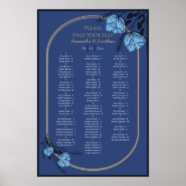 Blue Flower Wedding Seating Chart Poster