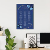 Blue Flower Wedding Seating Chart Poster (Thuiskantoor)