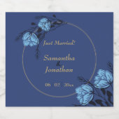Blue Flower Wedding Sparkling Wijnetiket (Enkel label)