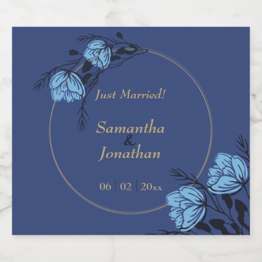 Blue Flower Wedding Sparkling Wijnetiket (Enkel label)