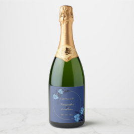 Blue Flower Wedding Sparkling Wijnetiket