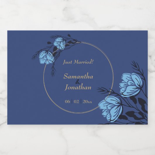 Blue Flower Wedding Sparkling Wijnetiket (Enkel label)