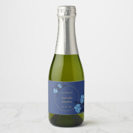 Blue Flower Wedding Sparkling Wijnetiket