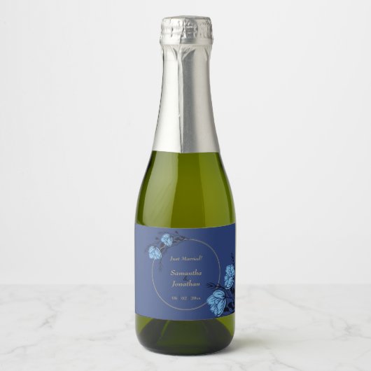 Blue Flower Wedding Sparkling Wijnetiket (Voorkant)