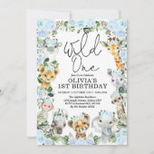 Blue Flower Wild One Oerwoud Safari 1ste verjaarda Kaart (Voorkant)