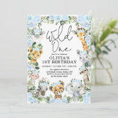 Blue Flower Wild One Oerwoud Safari 1ste verjaarda Kaart (Staand voorkant)