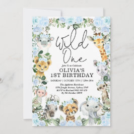 Blue Flower Wild One Oerwoud Safari 1ste verjaarda Kaart