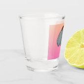 Blue flower with pink background shot glas (Links)