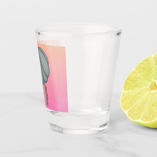 Blue flower with pink background shot glas (Rechts)