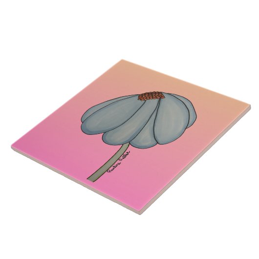 Blue Flower with pink background Tegeltje (Zijkant)