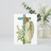 Blue Flowered Christelijk Cross Briefkaart (Staand voorkant)