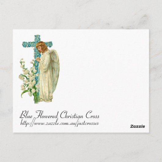 Blue Flowered Christelijk Cross Briefkaart (Achterkant)