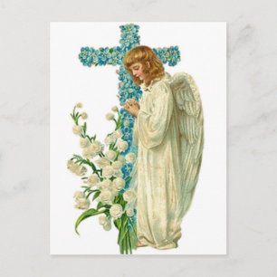 Blue Flowered Christelijk Cross Briefkaart