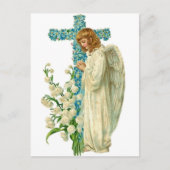 Blue Flowered Christelijk Cross Briefkaart (Voorkant)