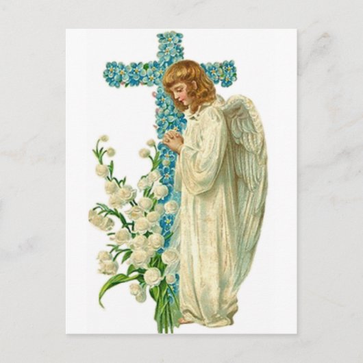 Blue Flowered Christelijk Cross Briefkaart (Voorkant)