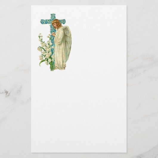 Blue Flowered Christelijk Cross Briefpapier (Voorkant)