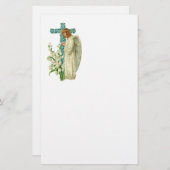 Blue Flowered Christelijk Cross Briefpapier (Voorkant / Achterkant)