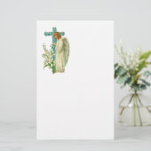 Blue Flowered Christelijk Cross Briefpapier (Staand voorkant)
