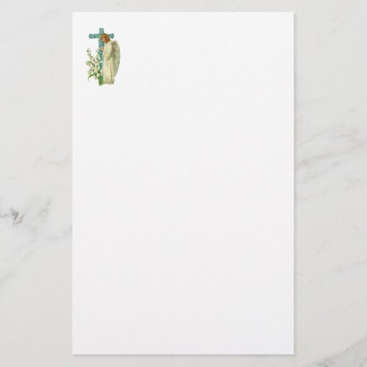 Blue Flowered Christelijk Cross Briefpapier (Voorkant)