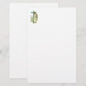 Blue Flowered Christelijk Cross Briefpapier (Voorkant / Achterkant)