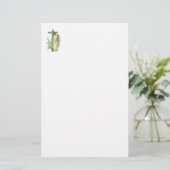 Blue Flowered Christelijk Cross Briefpapier (Staand voorkant)