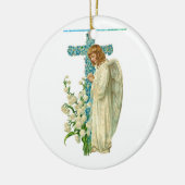 Blue Flowered Christelijk Cross Ceramic Ornament (Links)