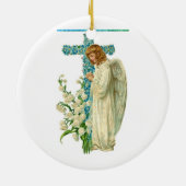 Blue Flowered Christelijk Cross Ceramic Ornament (Achterkant)