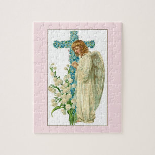Blue Flowered Christelijk Cross Jigzaag Puzzle Legpuzzel