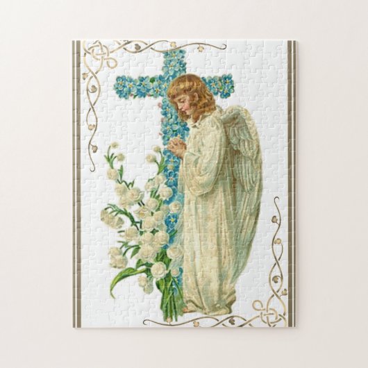 Blue Flowered Christelijk Cross Legpuzzel (Verticaal)