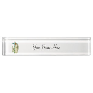 Blue Flowered Christelijk Cross Naambordje