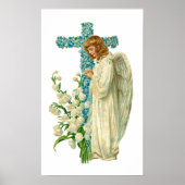 Blue Flowered Christelijk Cross Poster (Voorkant)