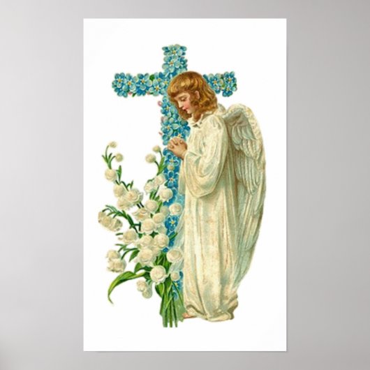 Blue Flowered Christelijk Cross Poster (Voorkant)