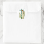 Blue Flowered Christelijk Cross Ronde Sticker (Tas)