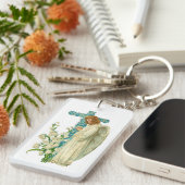 Blue Flowered Christelijk Cross Sleutelhanger (Voorkant Rechts)