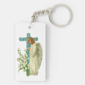 Blue Flowered Christelijk Cross Sleutelhanger (achterkant)