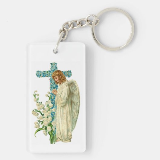 Blue Flowered Christelijk Cross Sleutelhanger (achterkant)