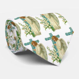 Blue Flowered Christelijk Cross Stropdas