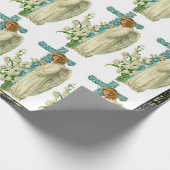 Blue Flowered Christelijk Cross Wrapping Paper Cadeaupapier (Hoek)